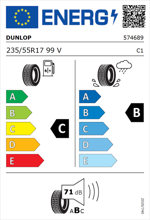 Tyre Label for Dunlop SP SPORT 01 235/55R17 99V