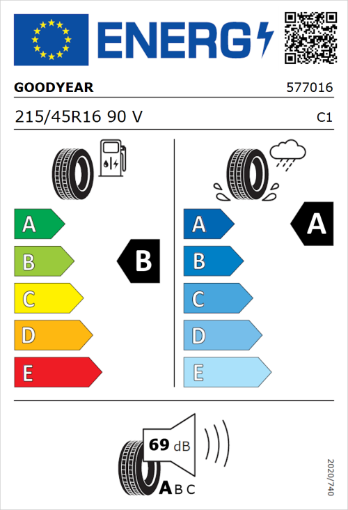 Tyre Label for Goodyear EfficientGrip Performance 2 215/45R16 90V