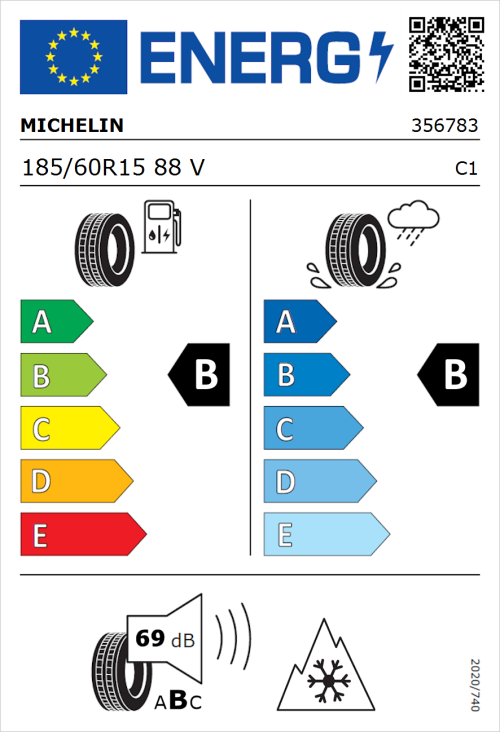 Tyre Label for Michelin CrossClimate 2 185/60R15 88V