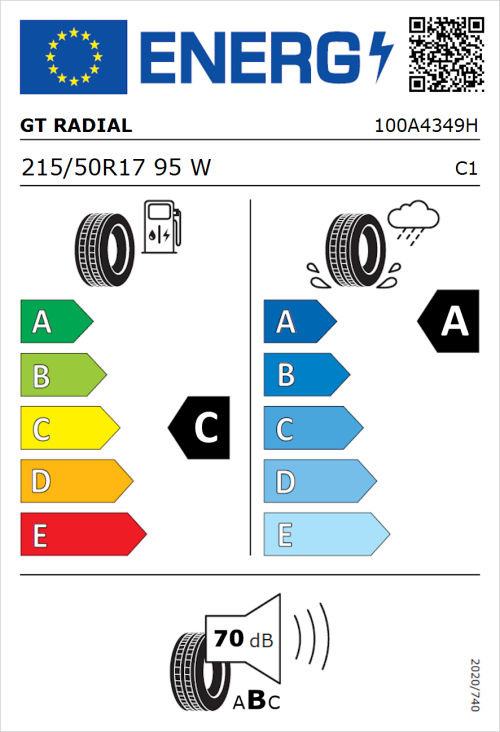 Tyre Label for GT Radial FE2 215/50R17 95W