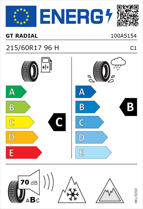 Tyre Label for GT Radial WinterPro 2 215/60R17 96H
