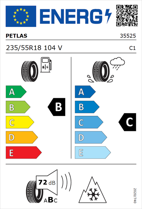 Tyre Label for Petlas SUV Master A/S 235/55R18 104V