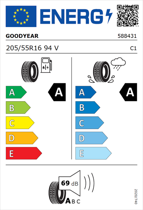 Tyre Label for Goodyear EfficientGrip Performance 2 205/55R16 94V