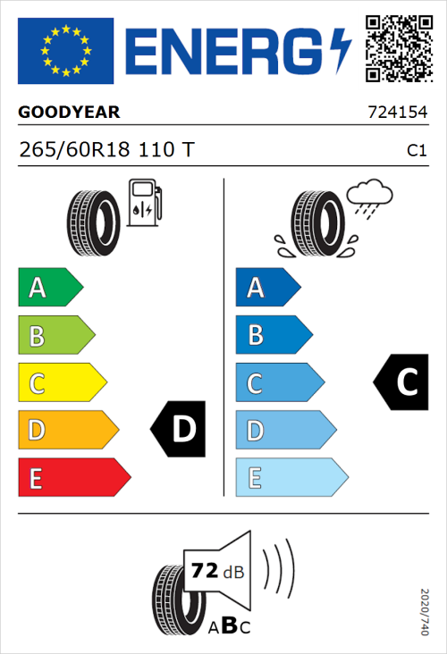 Tyre Label for Goodyear Wrangler All-Terrain Adventure 265/60R18 110T