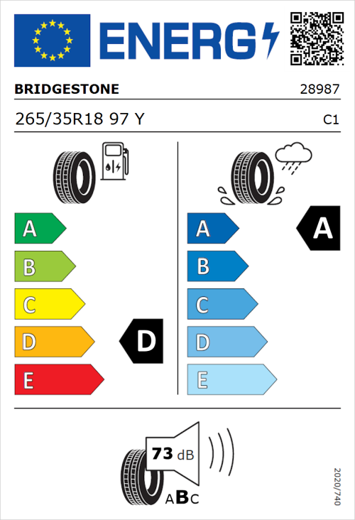 Tyre Label for Bridgestone Potenza Sport Evo 265/35R18 97Y