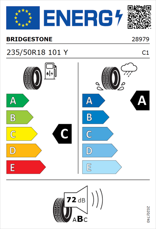 Tyre Label for Bridgestone Potenza Sport Evo 235/50R18 101Y
