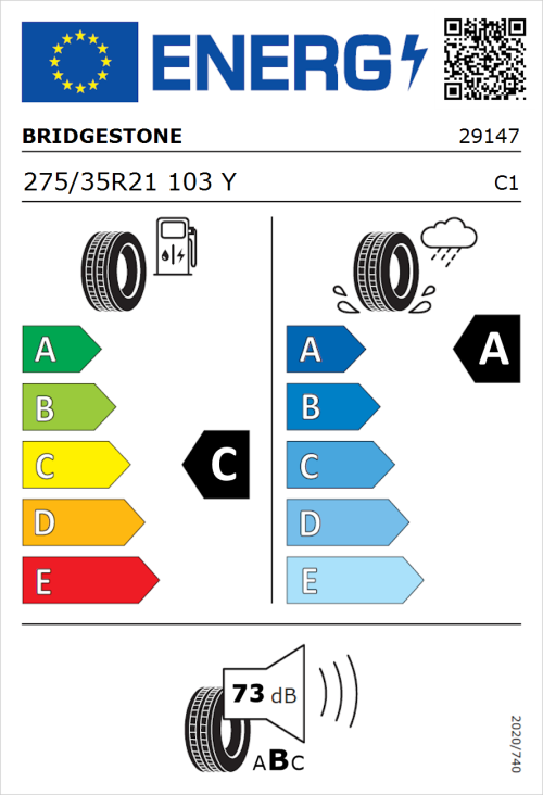 Tyre Label for Bridgestone Potenza Sport Evo 275/35R21 103Y