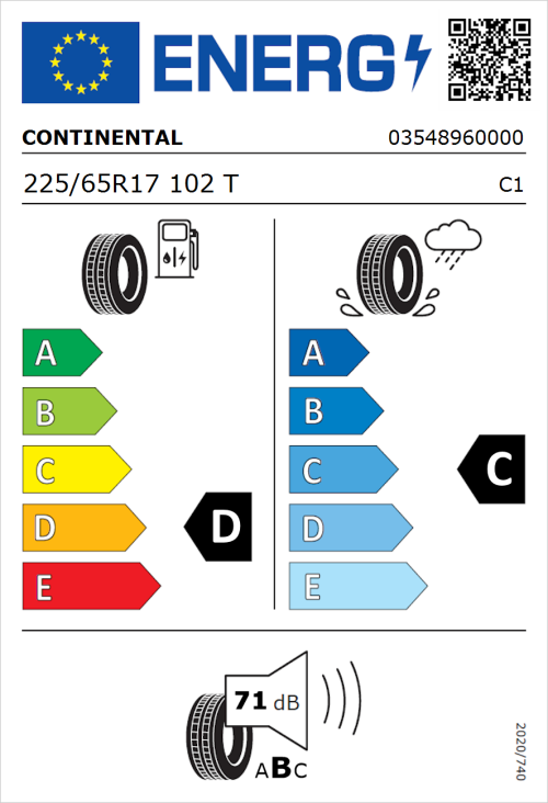 Tyre Label for Continental Conti4x4Contact 225/65R17 102T