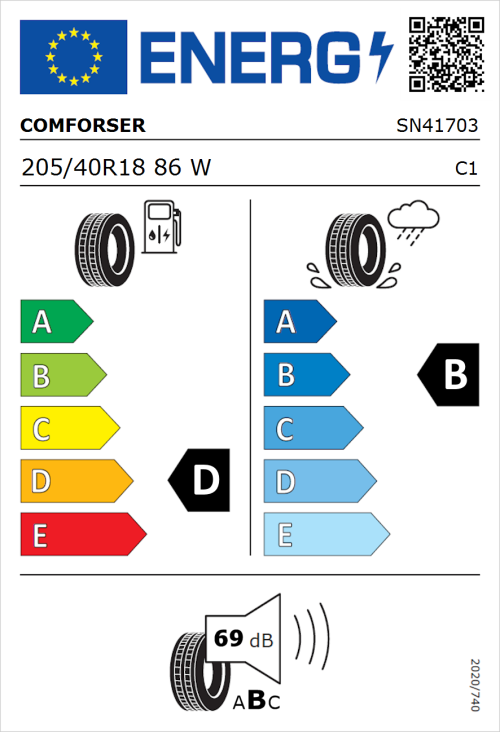 Tyre Label for Comforser CF710 205/40R18 86W